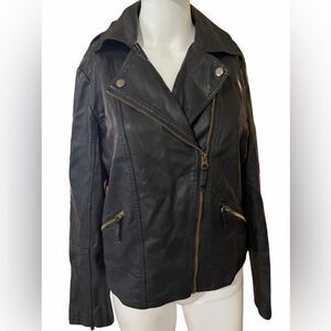 Tanming Women's Black Leather Jacket size large